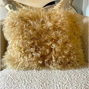 WEST ELM Mongolian Sheepskin curly throw pillow with down insert!